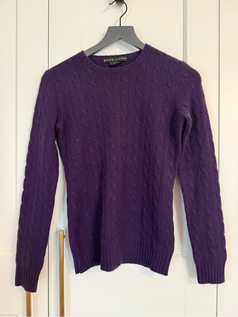 Ralph Lauren Black Label 100% Cashmere Cable Knit Sweater Women Medium Slim Fit